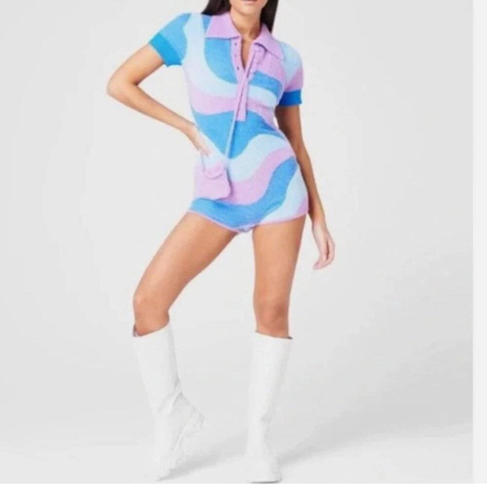 House of Sunny Blue and Purple Knit Romper